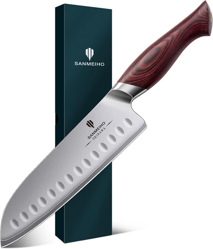 7 Inch Chef Santoku Knife, High Carbon 10Cr15Mov Stainless Steel