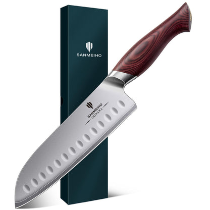 7 Inch Chef Santoku Knife, High Carbon 10Cr15Mov Stainless Steel