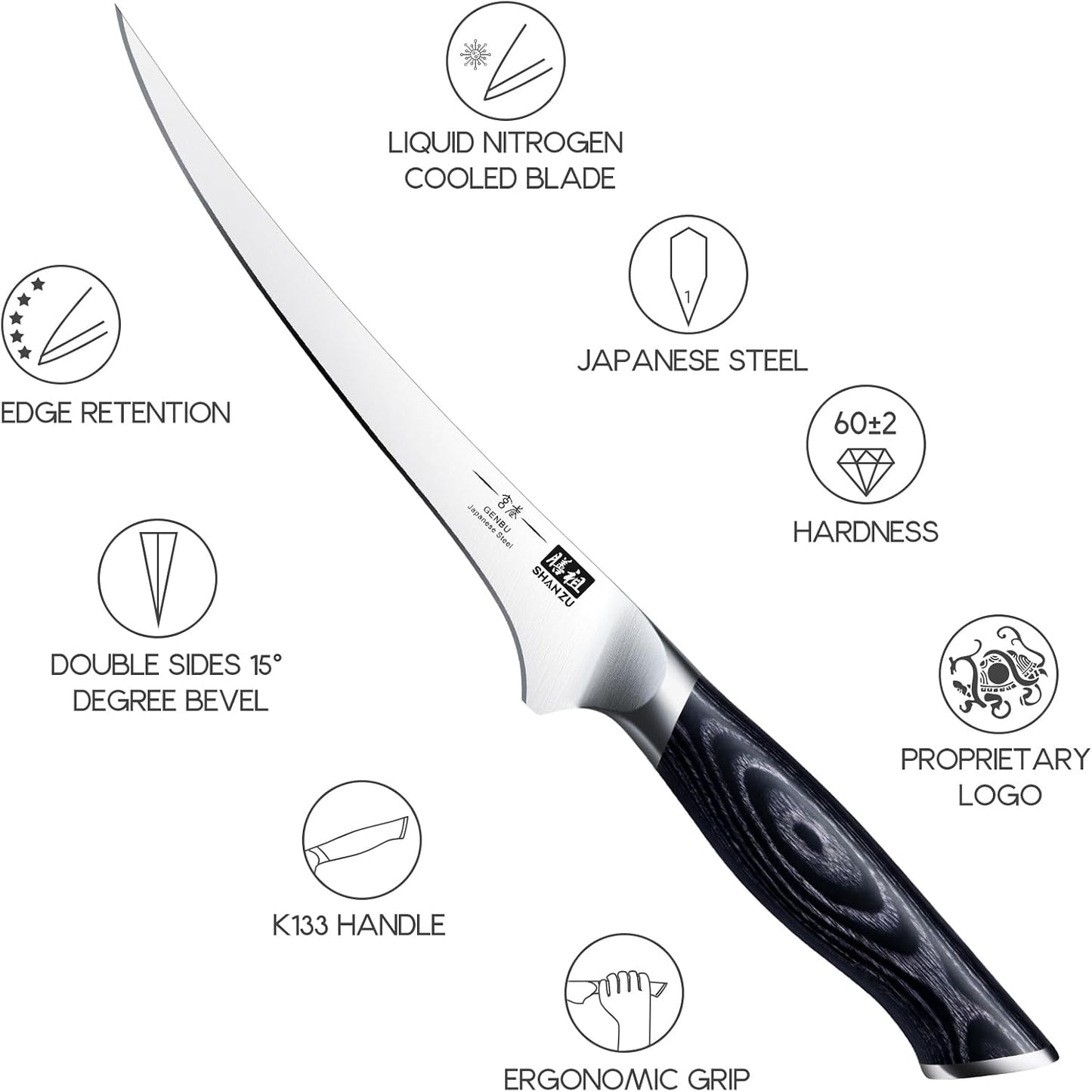 SHAN ZU 7 Inch Fillet Knife, Japanese Super Steel Boning Knife