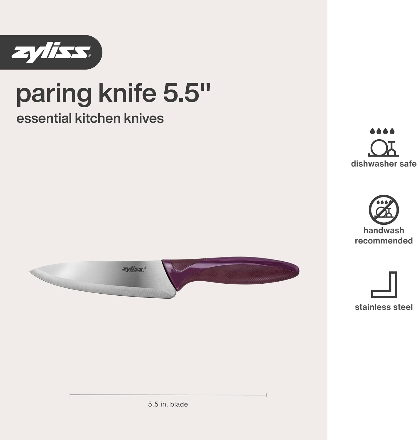 Zyliss Utility Knife with Sheath Cover - Precision Knife for Cutting & Slicing - Paring Knife for Meat, Fruits & Vegetables - Culinary Kitchen Knife - 5.5" Carbon Stainless Steel Blade - Purple