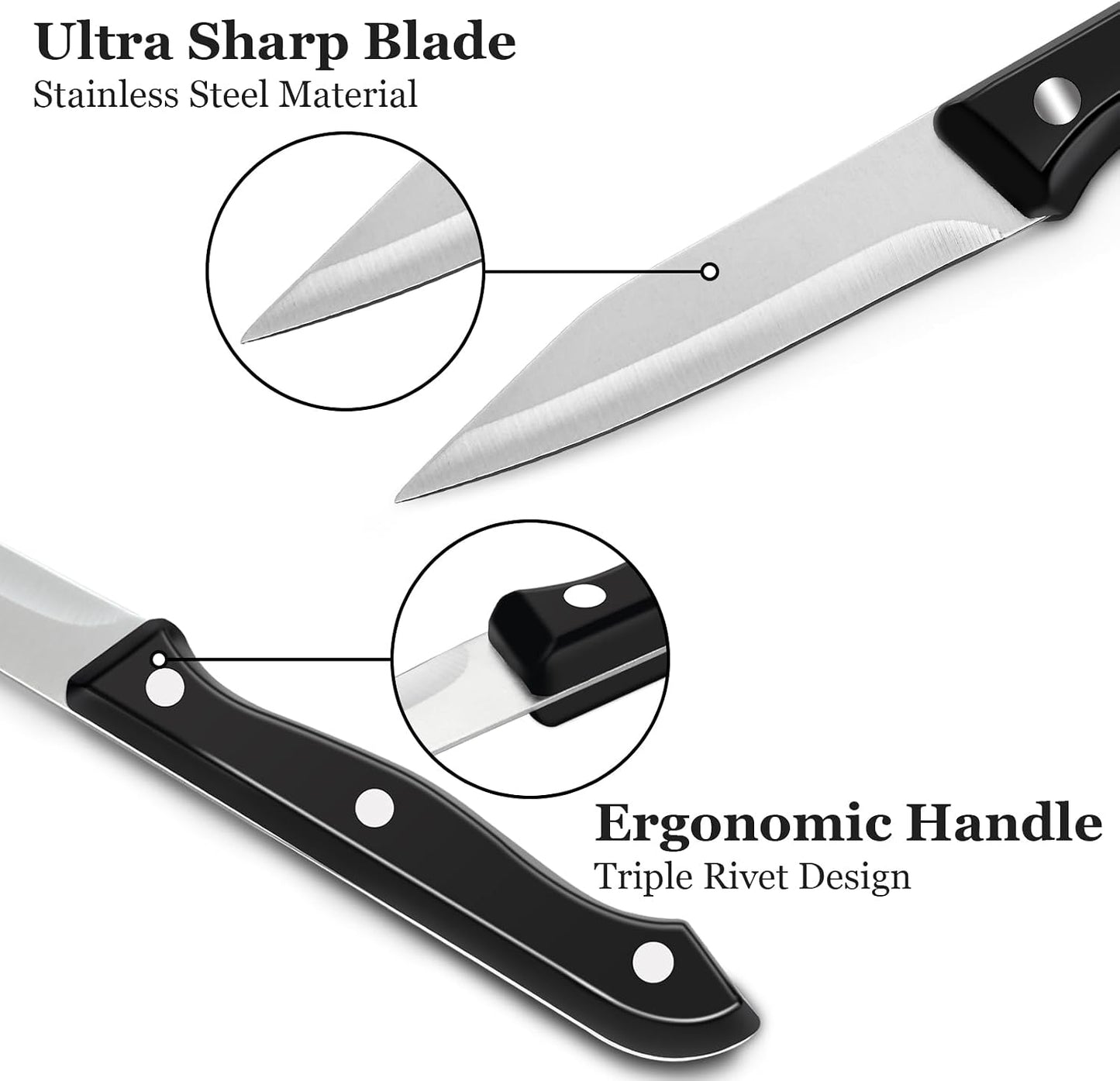 BEWOS 4-Piece Paring Knife Set - Paring Knives with Ergonomic Handle, 3.5 Inch Triple Rivet Paring Knives, Stainless Steel Black Parers for Vegetable, Fruit & Kitchen Use