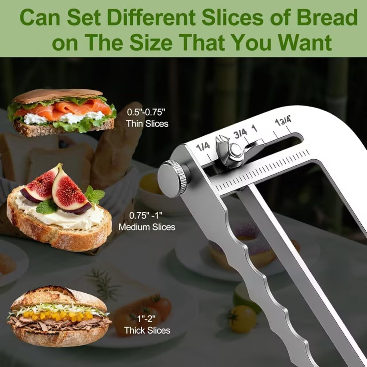 2026 Upgrade Adjustable Bread Knife, Bread Slicer for Homemade & Sourdough Loaves, Razor-Sharp Cutter for Crusty Sourdough & Baguette with Precision Thickness Guide, Best for Bakers (Yellow)