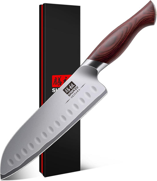 7 In Chef Knife,SHAN ZU 10Cr15Mov High Carbon Stainless Steel Santoku Knife