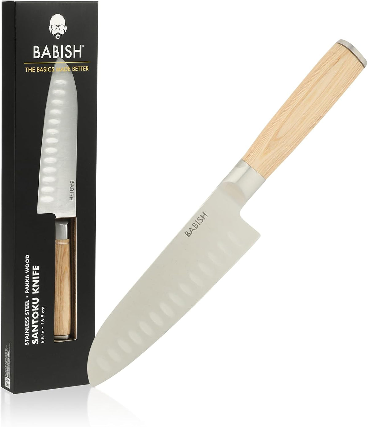 Babish 6.5 Inch Santoku Knife High Carbon 1.4116 German Steel Kitchen Knife Razor Sharp Blade Durable Precision Cutlery for Slicing Dicing Chopping Vegetables Meat and Fish