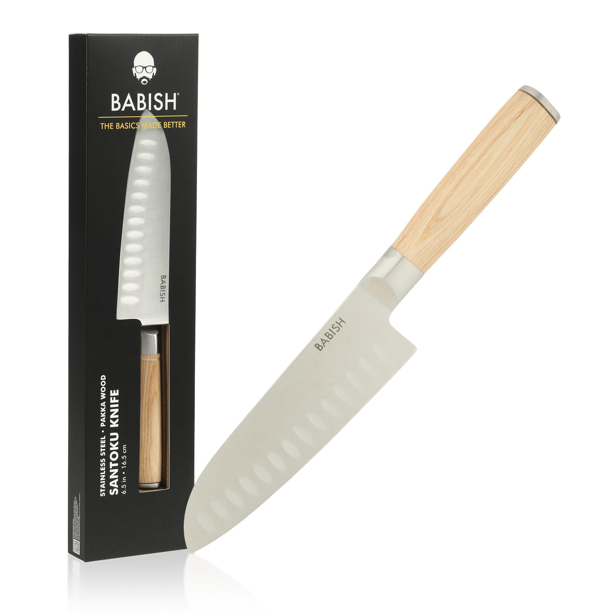 Babish 6.5 Inch Santoku Knife High Carbon 1.4116 German Steel Kitchen Knife Razor Sharp Blade Durable Precision Cutlery for Slicing Dicing Chopping Vegetables Meat and Fish