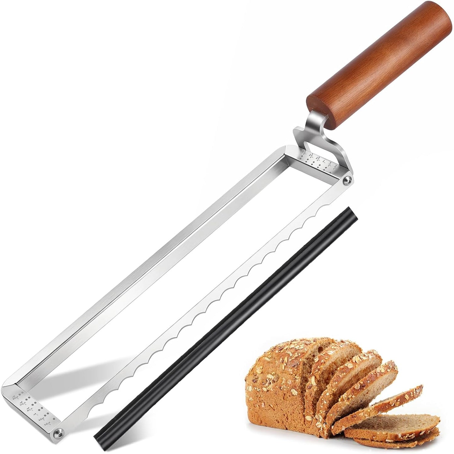 Upgrade Bread Knife for Homemade Bread, Sourdough Bread Slicer with 6 Thickness Guide & Razor Sharp Stainless Blade, Manual Bow Cutter for Bagels and Baguettes