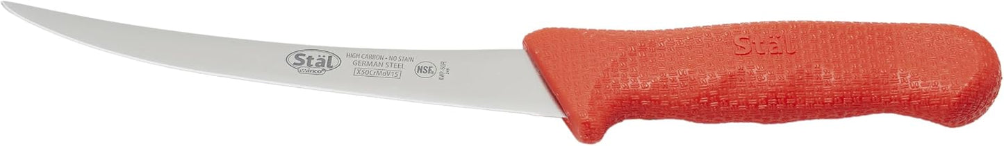 Winco 6" Red Plastic Commercial-Grade Boning Knife