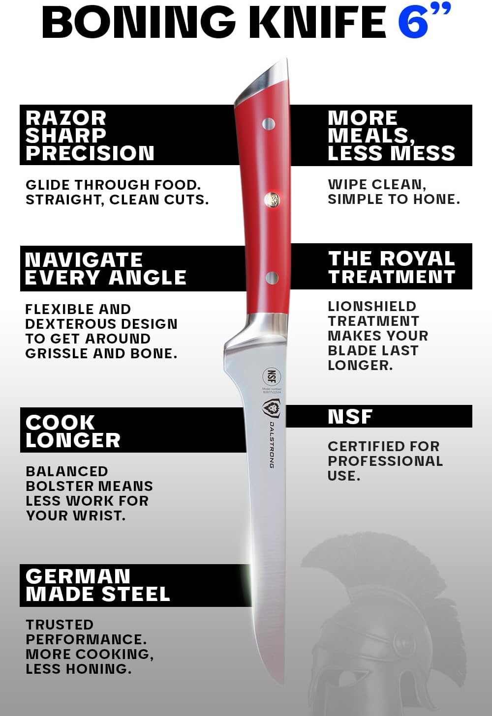 Dalstrong Boning Knife - 6 inch - Gladiator Series - High Carbon German Steel - Crimson Red ABS Handle - Meat Carving, Trimming, Deboning - w/Sheath - NSF Certified