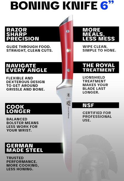 Dalstrong Boning Knife - 6 inch - Gladiator Series - High Carbon German Steel - Crimson Red ABS Handle - Meat Carving, Trimming, Deboning - w/Sheath - NSF Certified