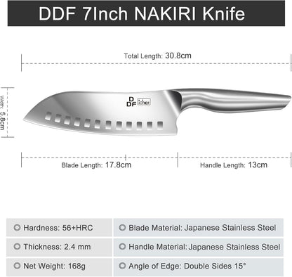 Chef Knife 7 Inch, High-Carbon Stainless Steel Santoku, Dishwasher Safe