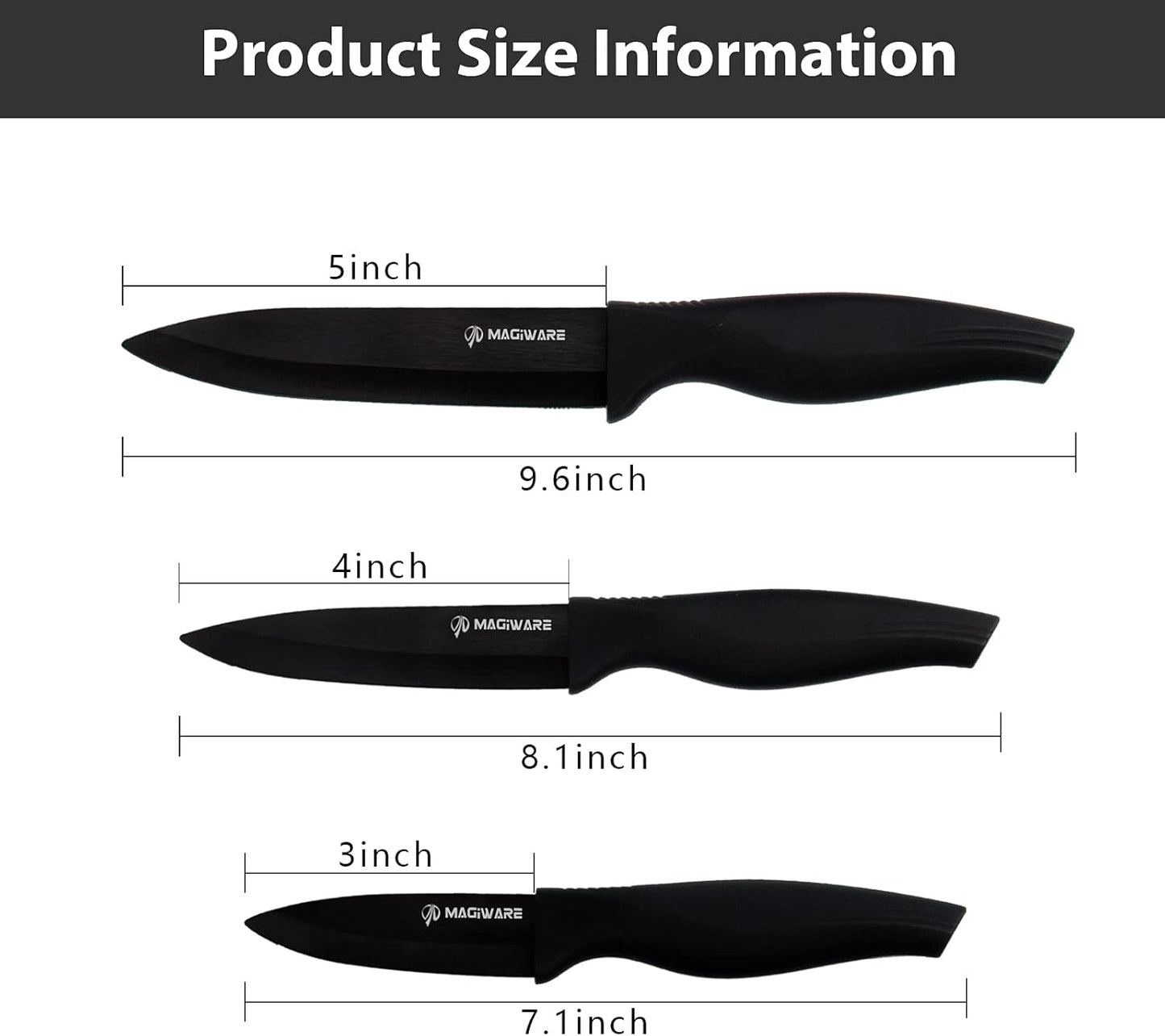 Magiware 6-Piece Paring Knife Set with Sheaths-Ceramic Blade Sharp Rust Proof Stain Resistant (include 5inch Utility Knife, 4inch Fruit Knife,3inch Paring Knifes)-Black (win0529)