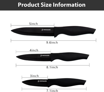 Magiware 6-Piece Paring Knife Set with Sheaths-Ceramic Blade Sharp Rust Proof Stain Resistant (include 5inch Utility Knife, 4inch Fruit Knife,3inch Paring Knifes)-Black (win0529)