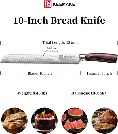 KEEMAKE 10 Inch Bread Knife for Homemade Bread, Serrated Sourdough Knife