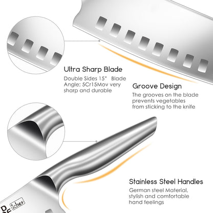 Chef Knife 7 Inch, High-Carbon Stainless Steel Santoku, Dishwasher Safe