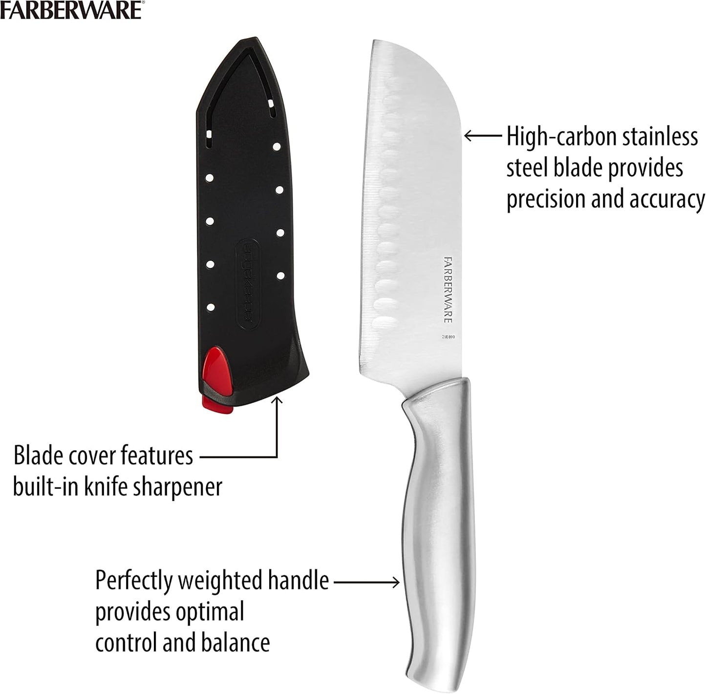 Farberware Edgekeeper Self-Sharpening Santoku Knife, 5-Inch, Stainless