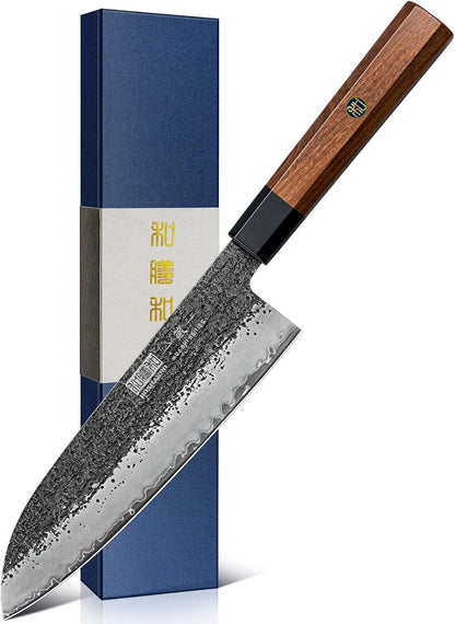 HOSHANHO Santoku Knife 7 Inch, Japanese Hand Forged Chef Knife for Kitchen