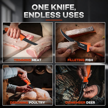 Huusk Curved Boning Knife - 6" Filet Knife for Meat Deboning Non‑Slip Grip