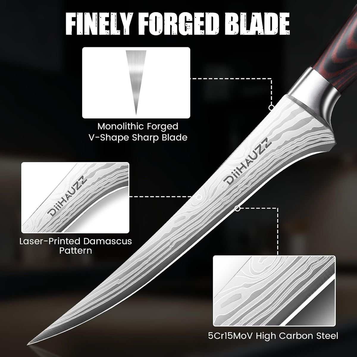 DiiHAUZZ 7 Inch Fillet Knife, Razor Sharp Boning Knife for Fish