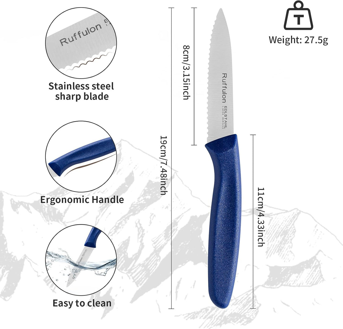 Serrated Paring Knife,Stainless Steel,6 Piece Fruit Knife,Colorful