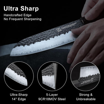 FAMCÜTE 7" Santoku Knife, Hand Forged Sharp Chopping Knife for Easy Cutting