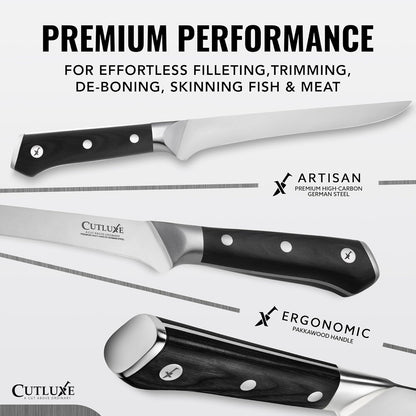 Cutluxe Boning Knife, 6" Razor Sharp Fillet Knife for Meat Cutting