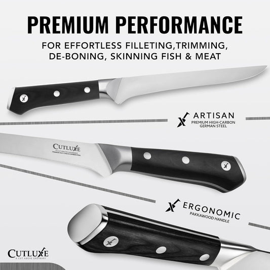 Cutluxe Boning Knife, 6" Razor Sharp Fillet Knife for Meat Cutting