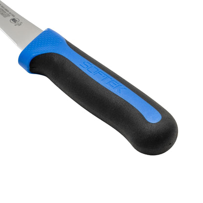 Winco 6" Black/Blue German steel Boning Knife, Curved, Soft Grip Handle