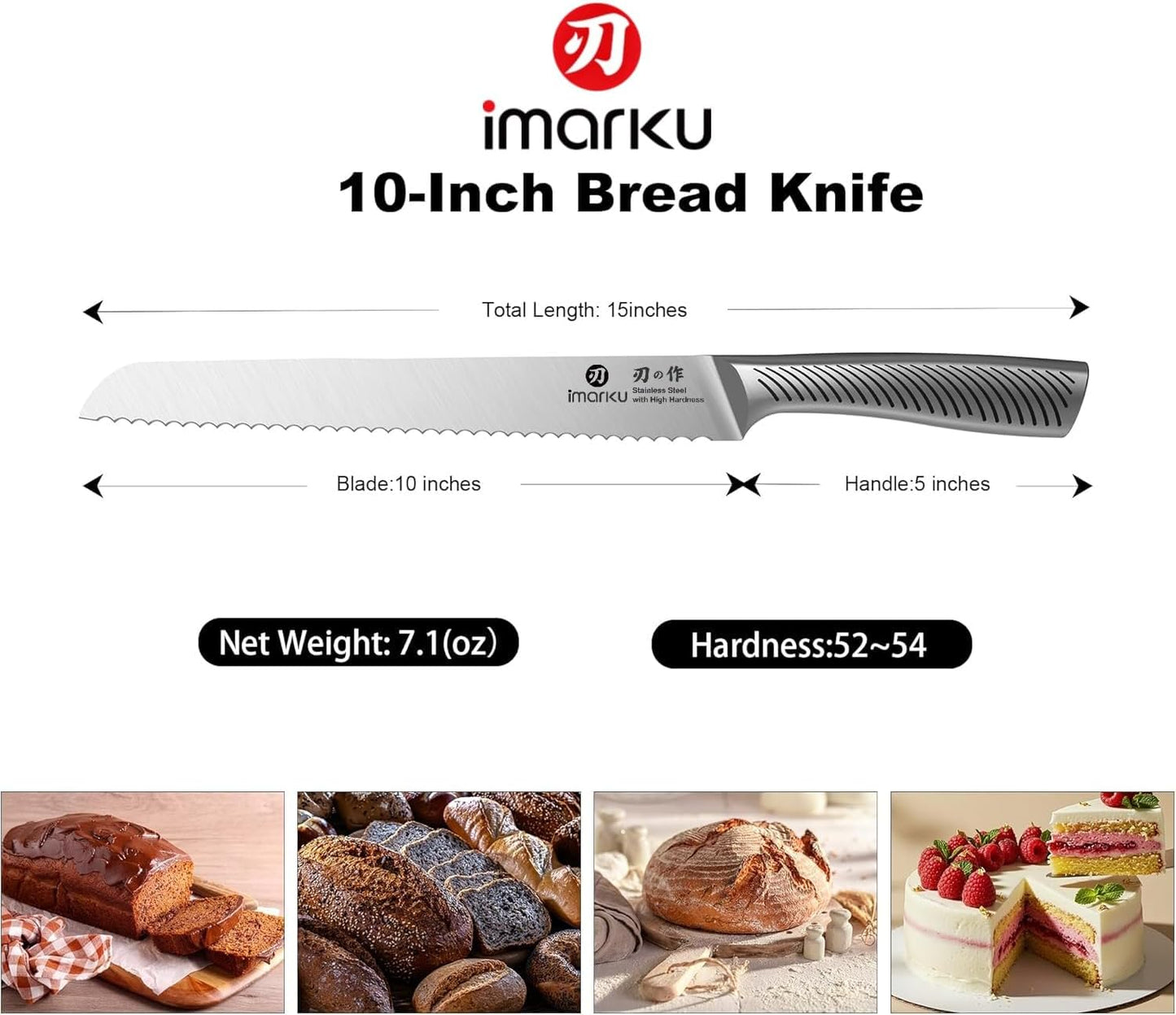 imarku Bread Knife 10 Inch: Japanese High Carbon Stainless Steel