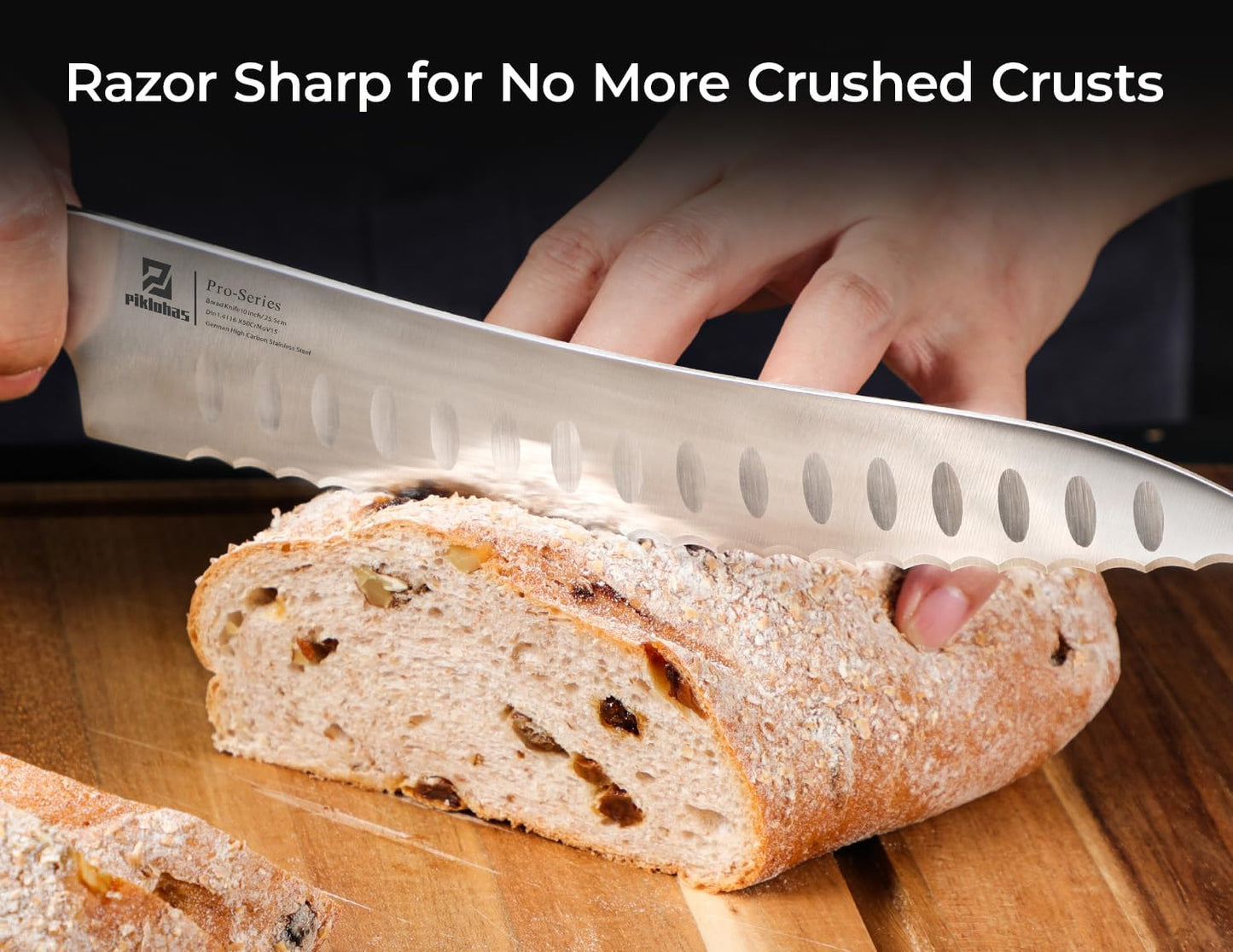 Piklohas Resharpenable Bread Knife for Homemade Bread, 10 Inch Serrated Sourdough Knife with Offset Handle, Innovative Wavy Edge for Clean Slices Crusty Bread, Bagels, Pineapple & Tomatoes, Gift Box | Serrated Sourdough Knife with Offset Handle, Innovativ