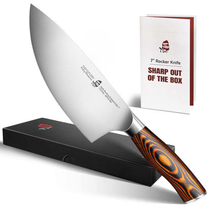TUO Santoku Knife, 7 inch Japanese Chef Knife for Vegetable Chopping & Meat Dicing, High Carbon German Steel, Ergonomic Handle - Fiery Phoenix Series