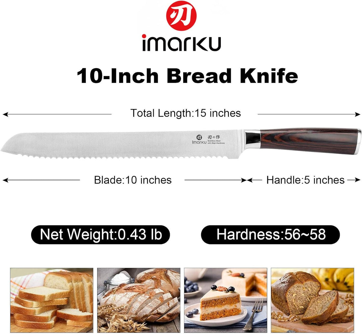 imarku Bread Knife,10 In German Professional Homemade Bread Slicing Knife