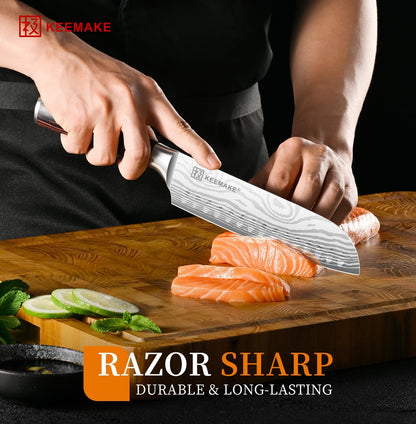 KEEMAKE 7" Santoku Knife, Razor Sharp Chef Knife with Ergonomic Handle