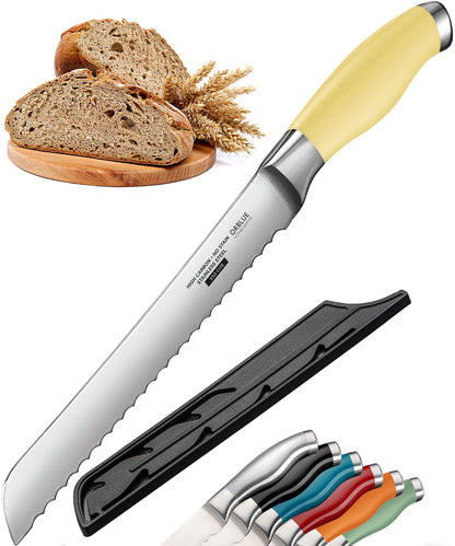 Orblue Serrated Bread Knife with Upgraded Stainless Steel Razor Sharp Wavy Edge - Bread Cutter Ideal for Slicing Homemade Bagels, Cake (8-Inch Blade with 5-Inch Handle)