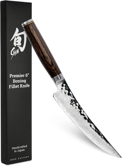 Shun Premier 6" Gokujo Boning Knife, Handcrafted Japanese Boning & Fillet Knife, VG-MAX Core with Damascus Stainless Steel Cladding, Pakkawood Handle, Meat & Fish Tool for Professional and Home Chefs