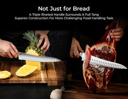 Piklohas Resharpenable Bread Knife for Homemade Bread, 10 Inch Serrated Sourdough Knife with Offset Handle, Innovative Wavy Edge for Clean Slices Crusty Bread, Bagels, Pineapple & Tomatoes, Gift Box | Serrated Sourdough Knife with Offset Handle, Innovativ