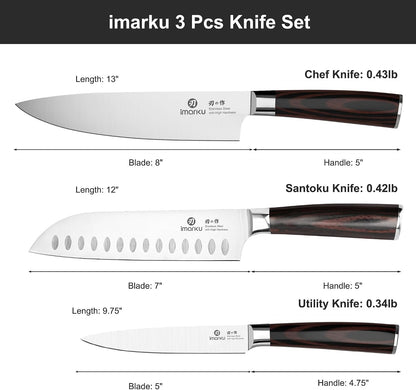 imarku 3 Pieces Knife Set, Japanese High Carbon Stainless Steel Chef Knives