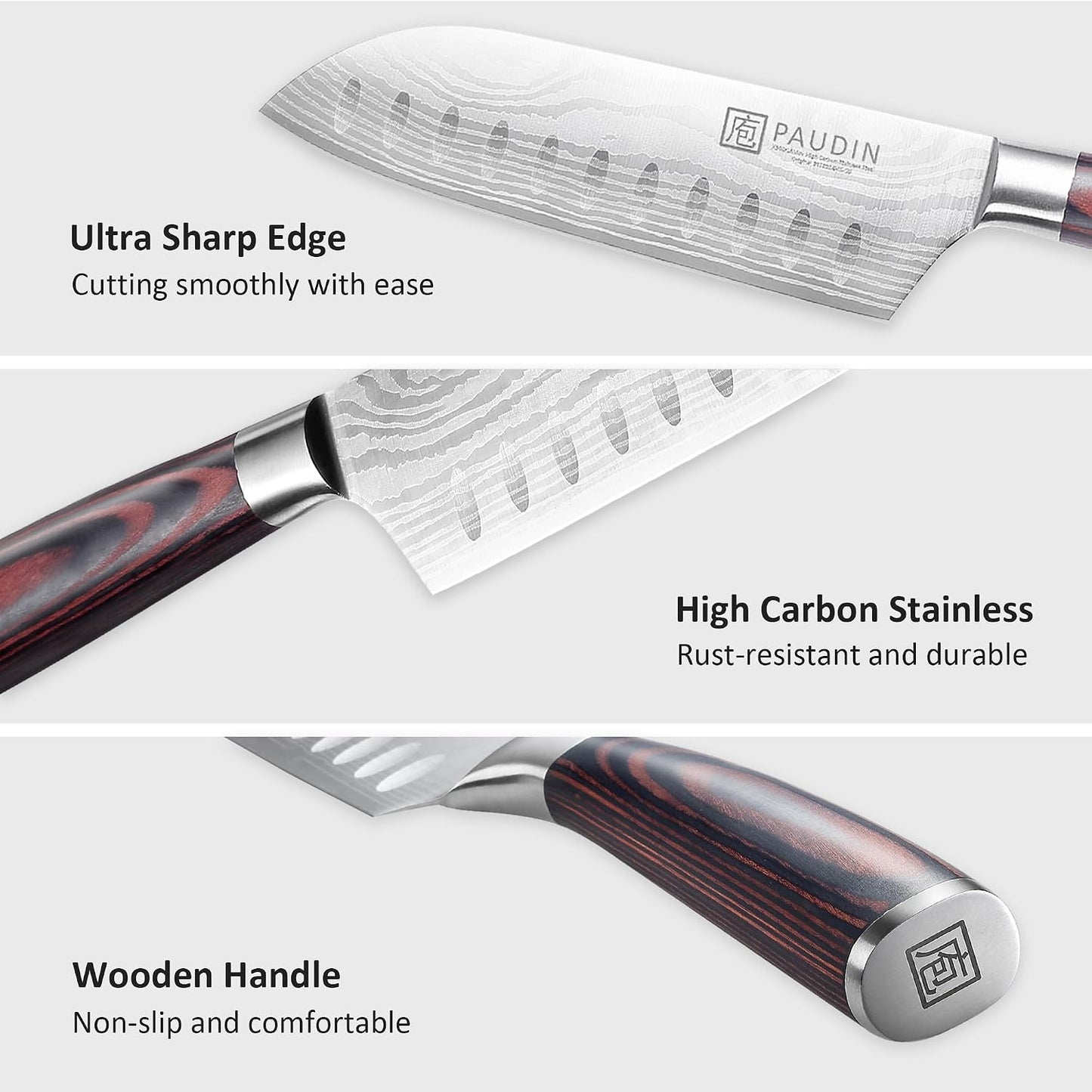 PAUDIN Santoku Knife, 5 inch Chef Knife, Ultra Sharp Kitchen Knife