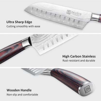 PAUDIN Santoku Knife, 5 inch Chef Knife, Ultra Sharp Kitchen Knife