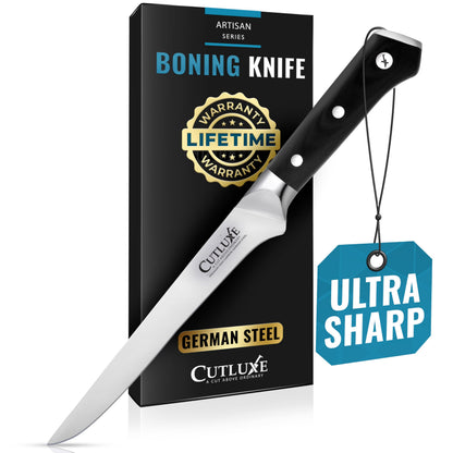 Cutluxe Curved Boning Knife, 6" for Meat Cutting & Trimming – Fillet Knife