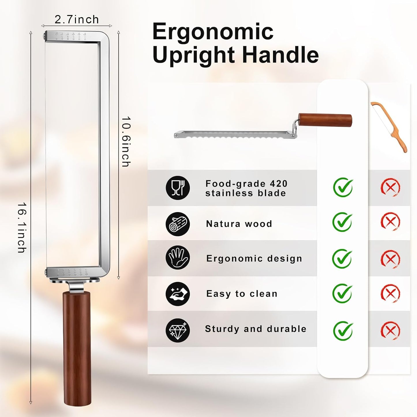 Upgrade Bread Knife for Homemade Bread, Sourdough Bread Slicer with 6 Thickness Guide & Razor Sharp Stainless Blade, Manual Bow Cutter for Bagels and Baguettes
