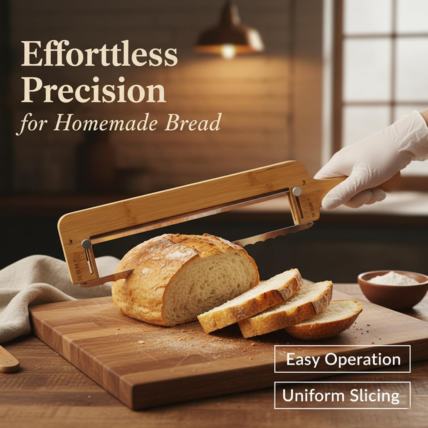 Adjustable Bread Knife for Homemade Bread, Precise Cutting Sourdough Bread, Serrated Blade Stainless, Manual Bow Design with Thickness Guide Sourdough Bread Slicer, Ideal Gift for Baker
