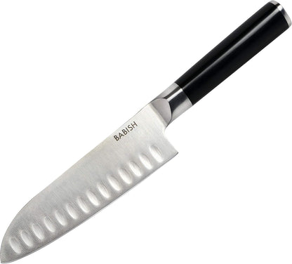 Babish 6.5 Inch Santoku Knife High Carbon 1.4116 German Steel Kitchen Knife Razor Sharp Blade Durable Precision Cutlery for Slicing Dicing Chopping Vegetables Meat and Fish
