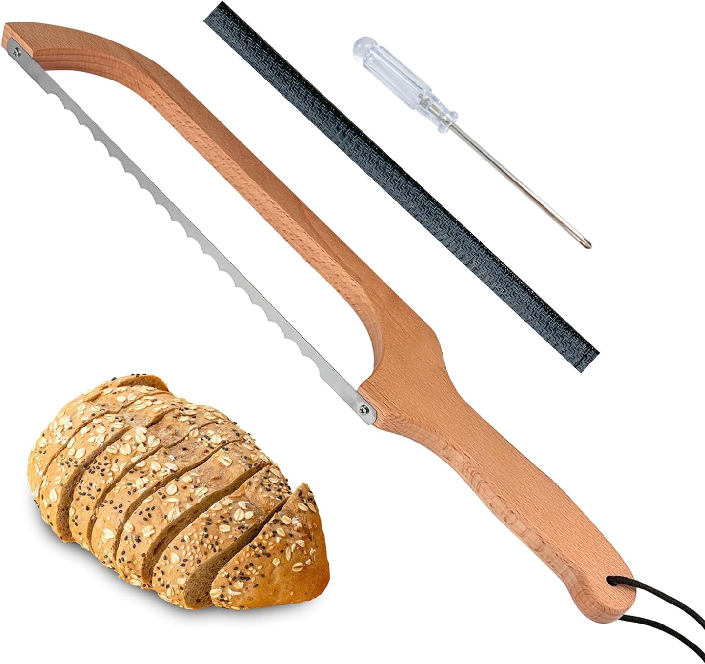 HOTTOR Bread Slicer for Homemade Bread, 16" Beech Wood Sourdough Knife