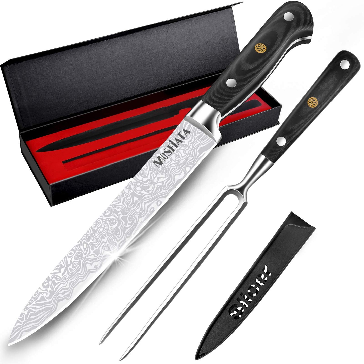MOSFiATA Santoku Knife- 7 Inch Vegetable Knife Ultra Sharp Chopping Knife- Forged EN.4116 German Steel- Including Sheath,Finger Guard,Knife Sharpener,Full Tang,Best Gifts with Handmade Gift Box