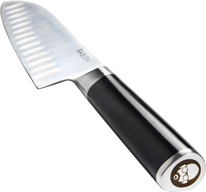 Babish 6.5 Inch Santoku Knife High Carbon 1.4116 German Steel Kitchen Knife Razor Sharp Blade Durable Precision Cutlery for Slicing Dicing Chopping Vegetables Meat and Fish