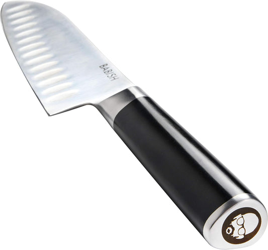 Babish 6.5 Inch Santoku Knife High Carbon 1.4116 German Steel Kitchen Knife Razor Sharp Blade Durable Precision Cutlery for Slicing Dicing Chopping Vegetables Meat and Fish