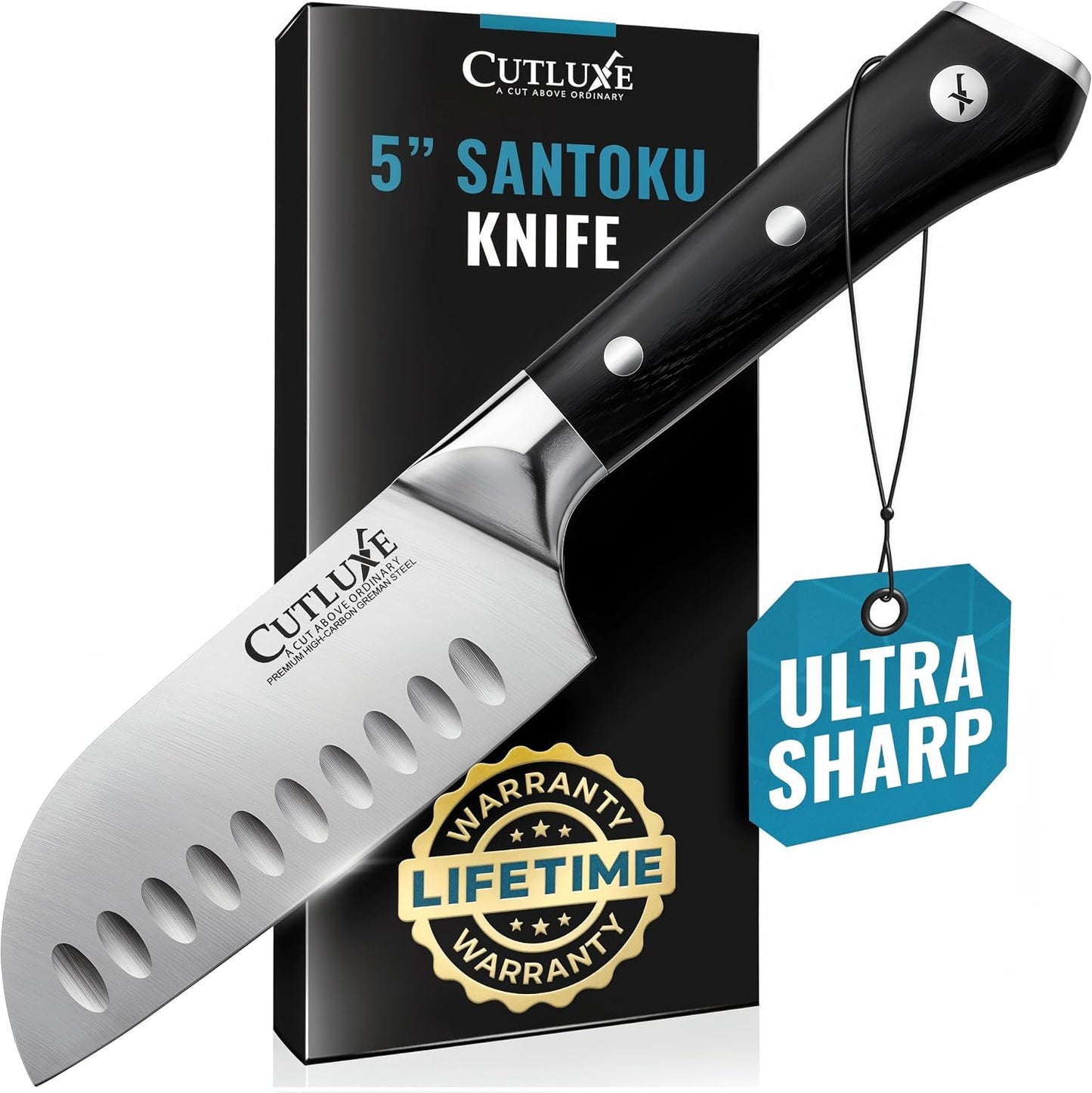 Cutluxe Santoku Knife 5" – Meat & Vegetable Chopping Knife, German Steel