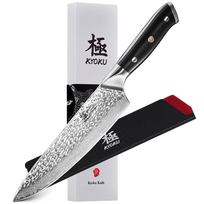 KYOKU Santoku Knife - 7" - Shogun Series - Japanese VG10 Steel Core Forged Damascus Blade - with Sheath & Case