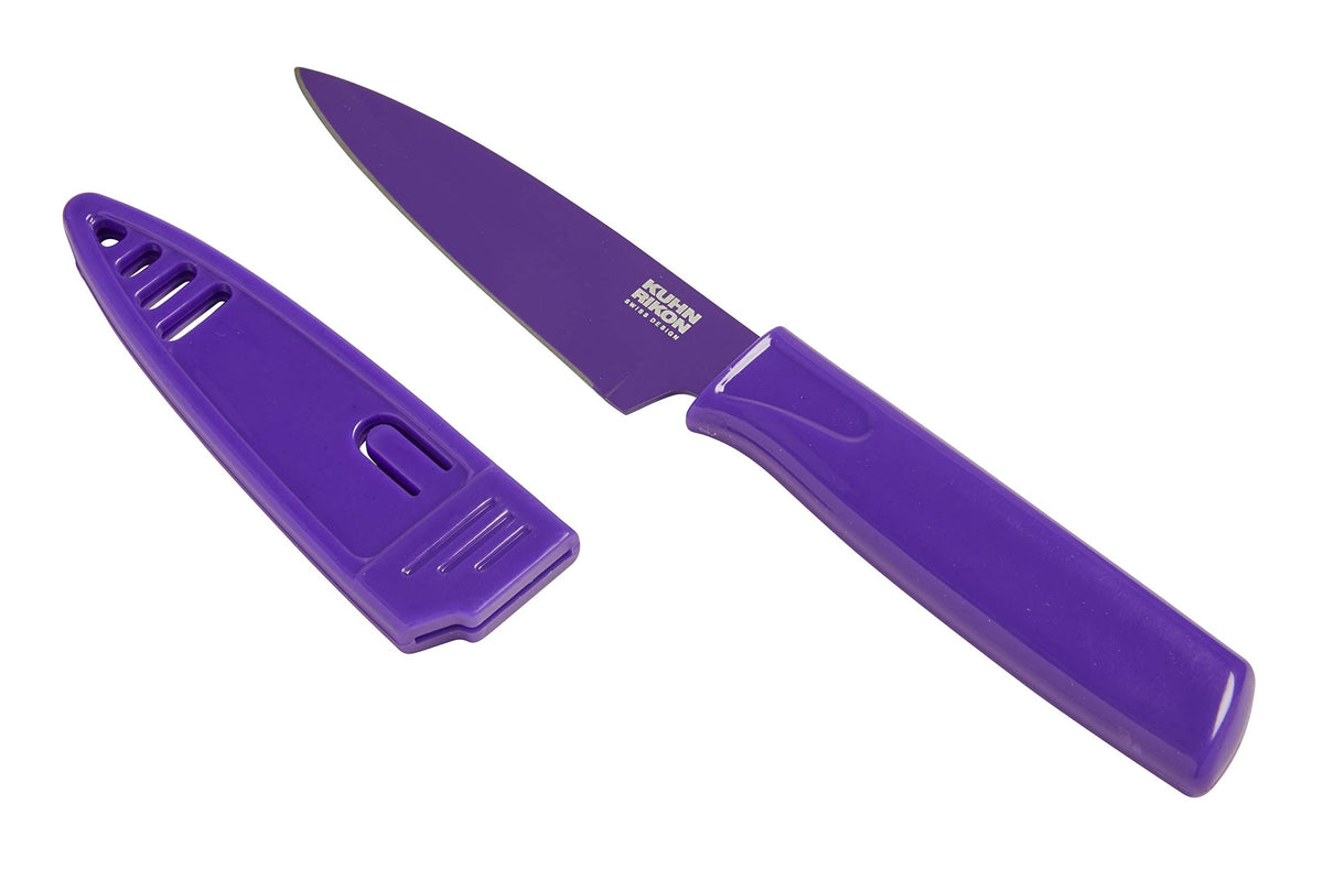 Kuhn Rikon Colori® Paring Knife – 4 Inch Japanese Stainless Steel, Nonstick Blade, Ergonomic Handle & Sheath, Rainbow