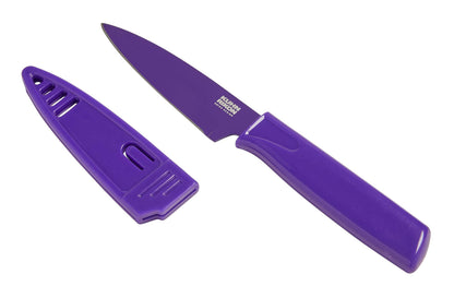 Kuhn Rikon Colori® Paring Knife – 4 Inch Japanese Stainless Steel, Nonstick Blade, Ergonomic Handle & Sheath, Rainbow